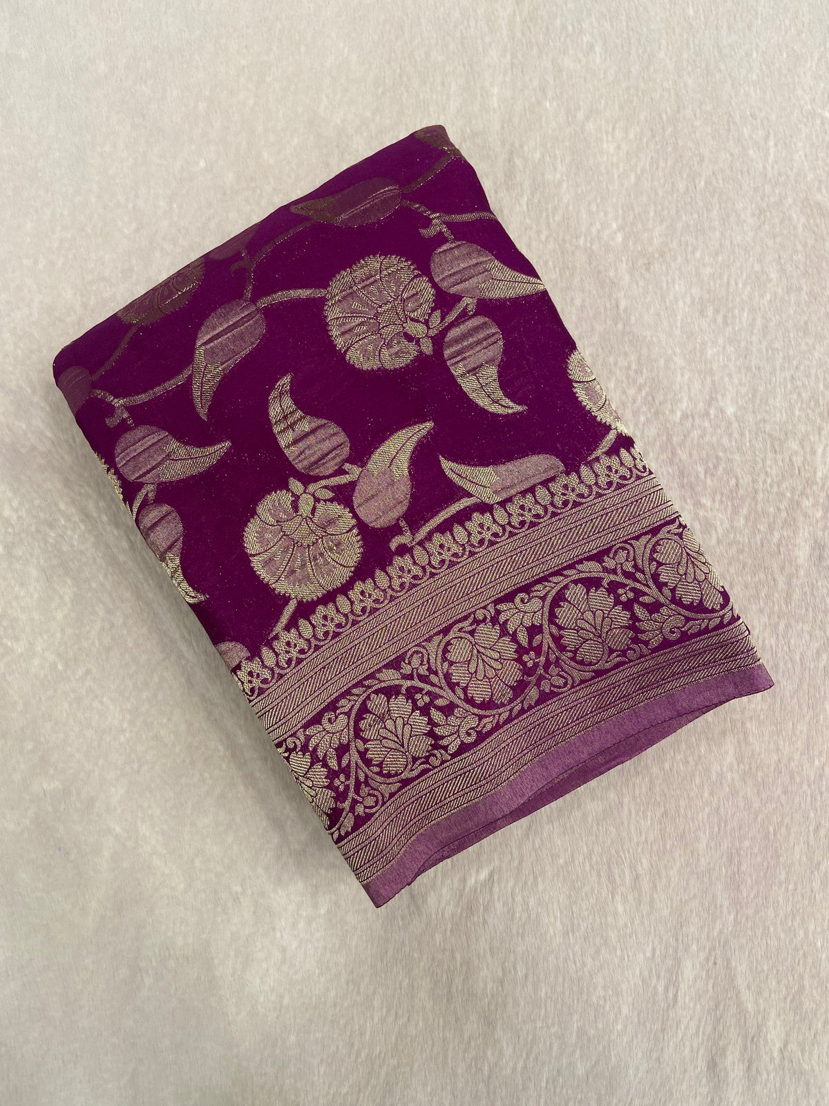 Premium Crush Georgette Saree (Purplish wine)