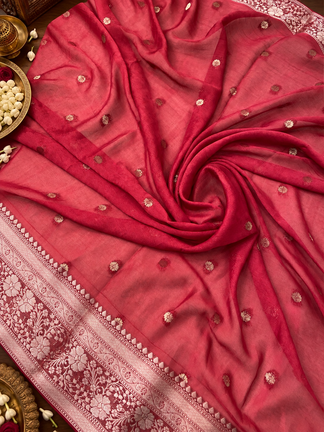 Premium Dola Silk Saree- 902183 Reddish Pink