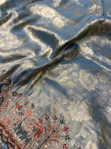 Bridal Soft Tissue Saree With Scallop Border🩵
