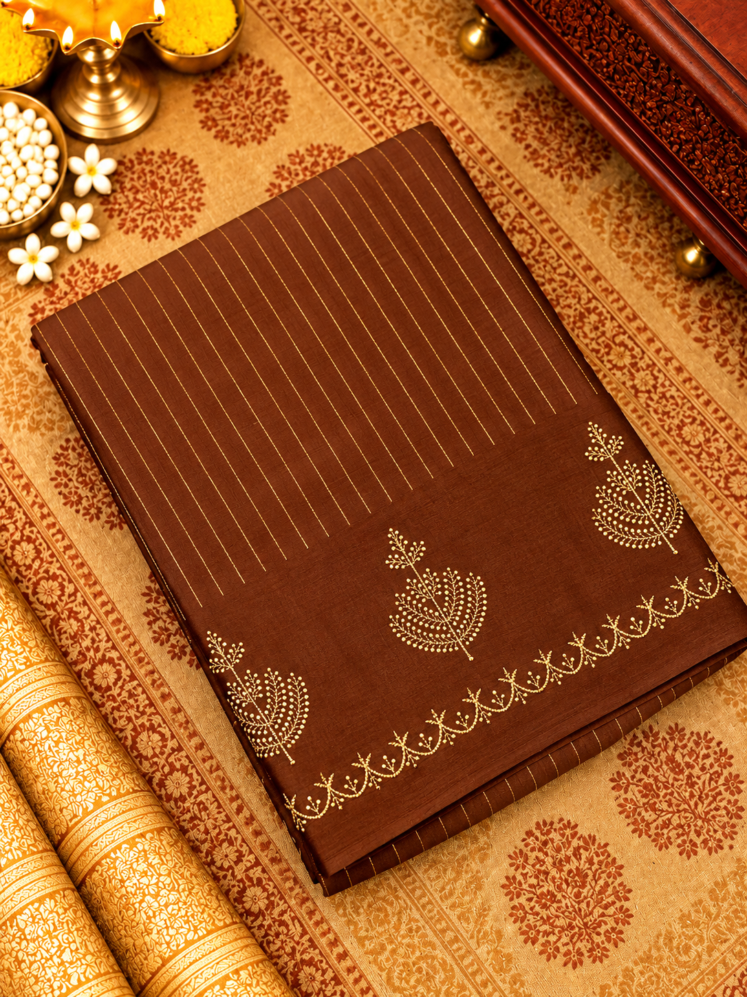 Russian Silk Saree With Embroidery🤎