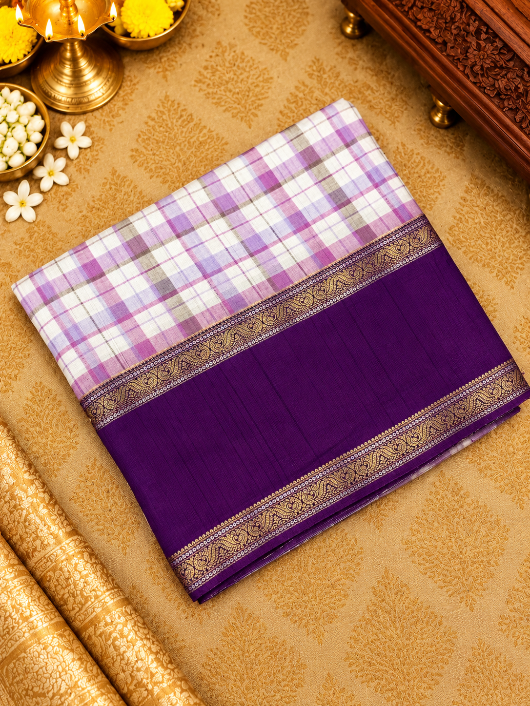 Premium Chequered Crepe Silk Saree