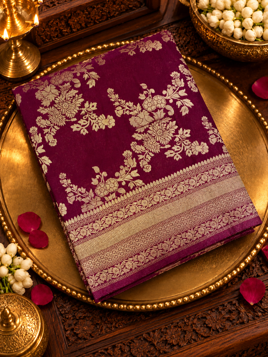 Premium Crush Georgette Saree (Wine)- 902917