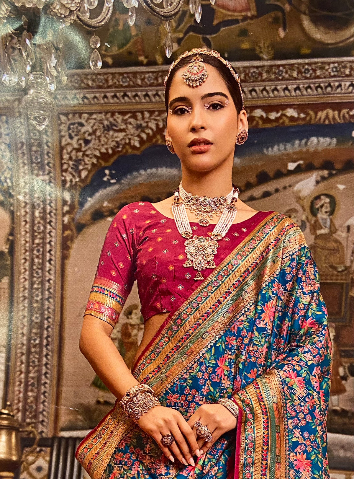 Premium Banarasi Crepe Position Print Saree💙
