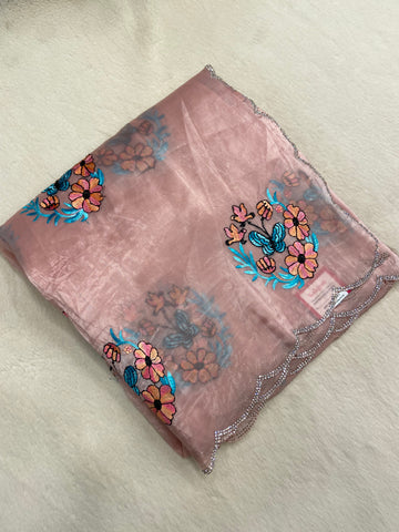 Pure Paper Crush Organza Saree (Peach)