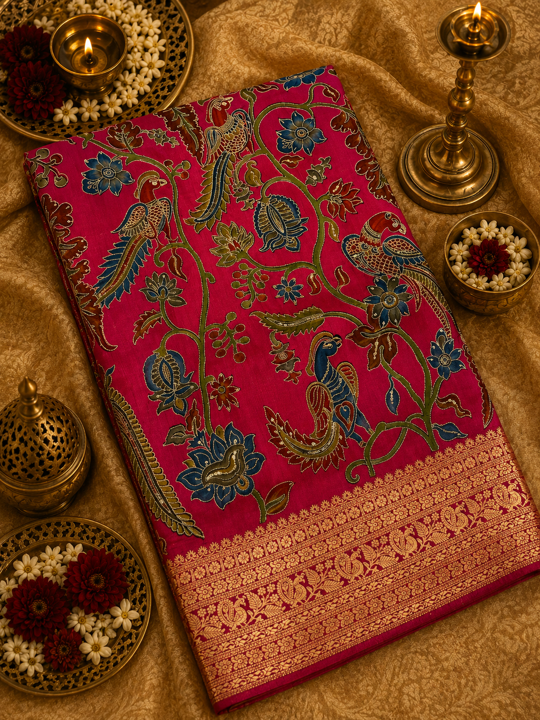 Premium Banarasi Crepe Kalamkari Saree💗