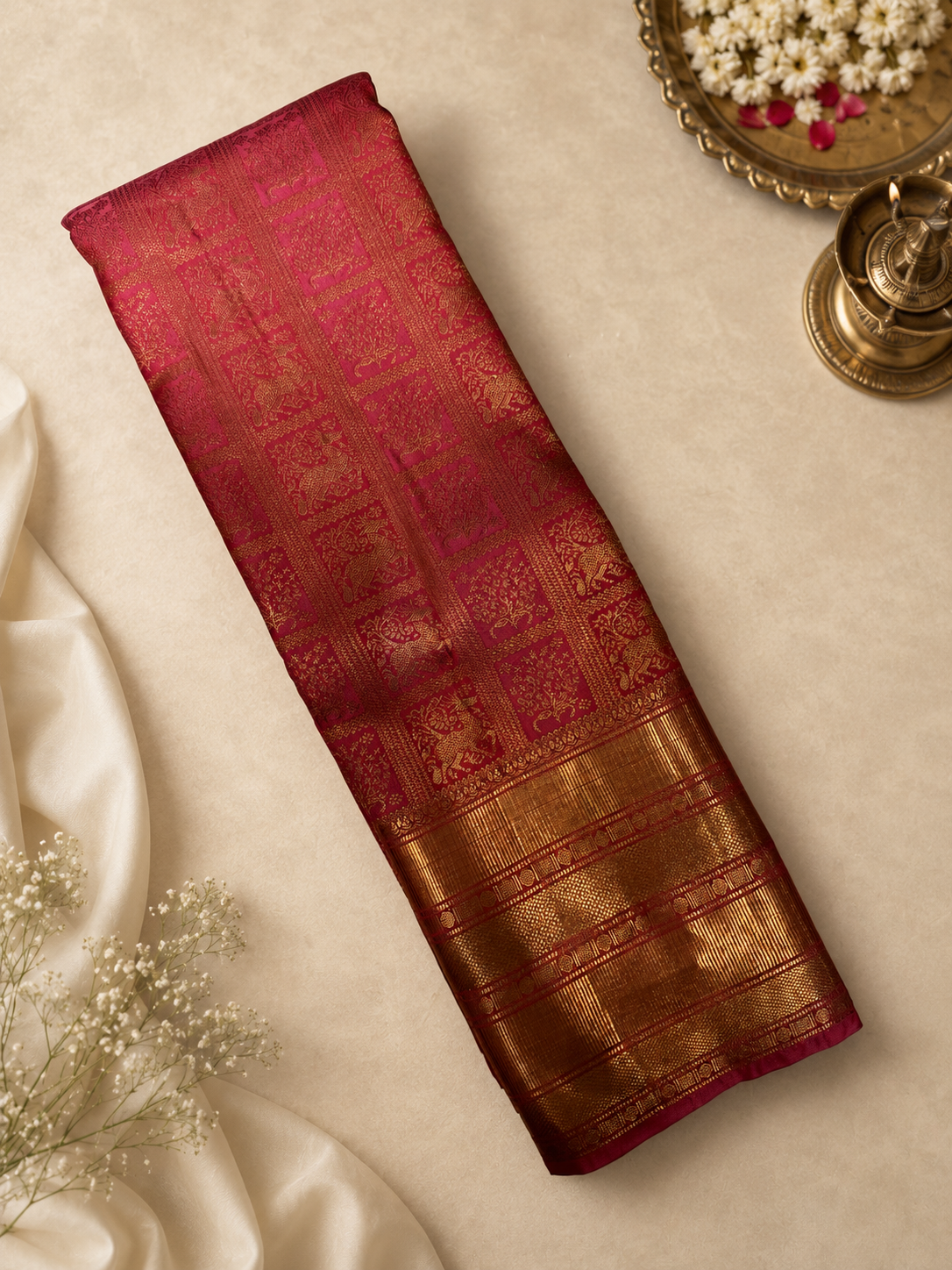 Premium Semi Kanchipuram Silk Saree (Peach)