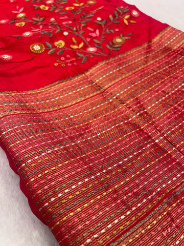 Premium Chanderi With Kaatha Work Saree ✨