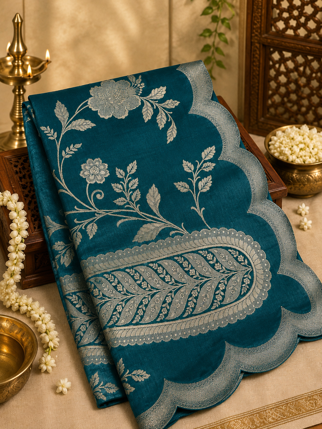 Premium Russian Silk Saree with Scalloped border