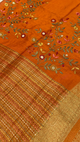 Premium Chanderi With Kaatha Work Saree ✨