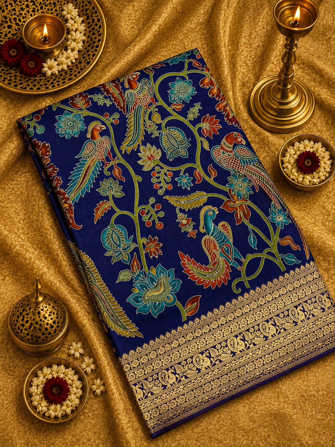 Premium Banarasi Crepe Kalamkari Saree💙