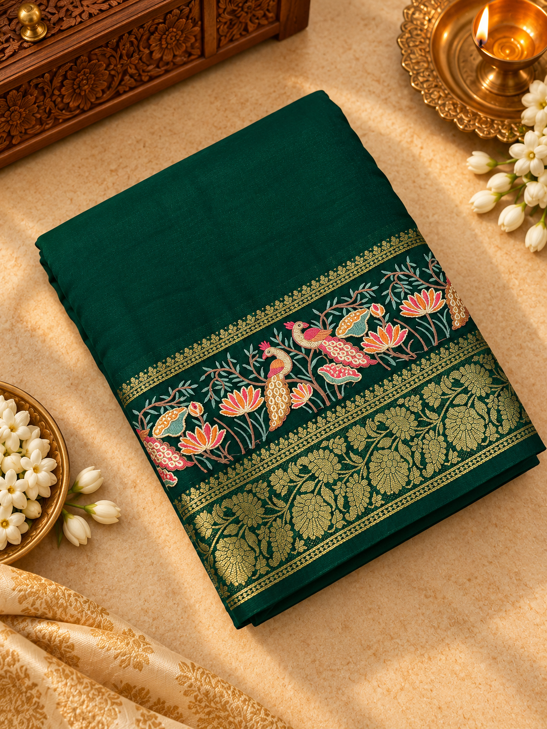 Premium Crepe Mysore Silk Saree With Embroidery - 903014