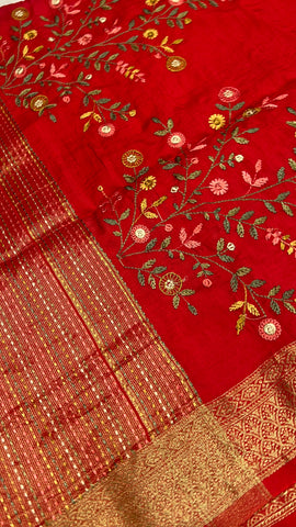 Premium Chanderi With Kaatha Work Saree ✨