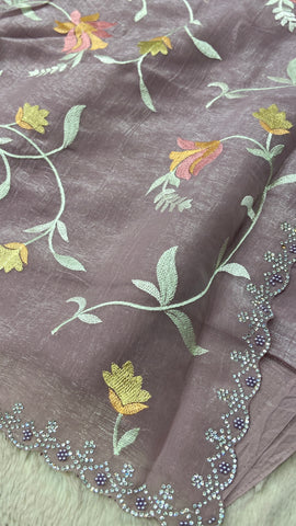 Premium Crush Organza Saree (Lavender)