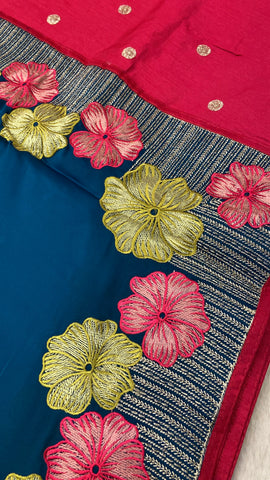 Premium Flora Crepe Silk Saree With Embroidery Border