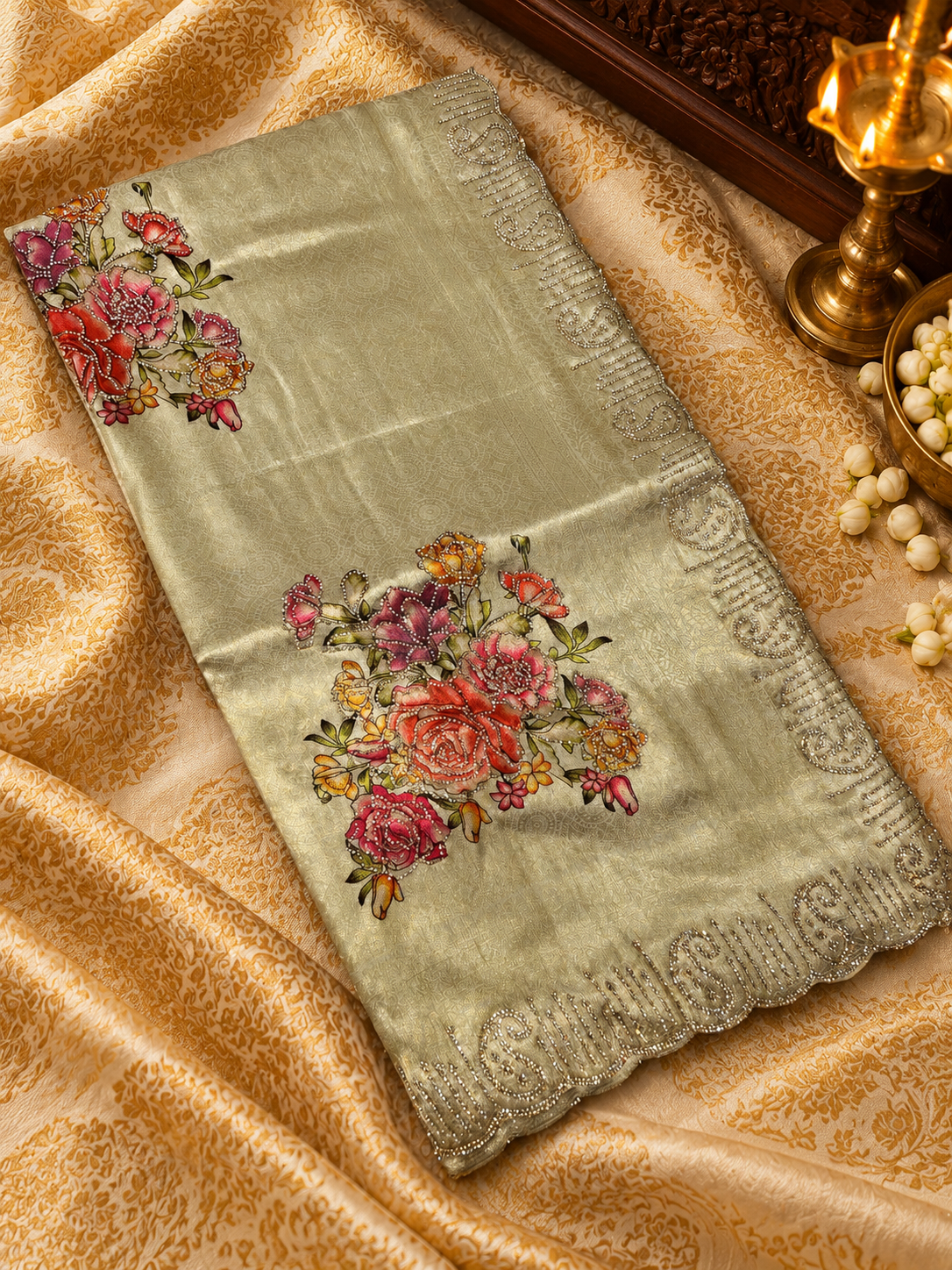 Premium Banarasi Soft Silk Saree With Swarovski Stone Work- 902494