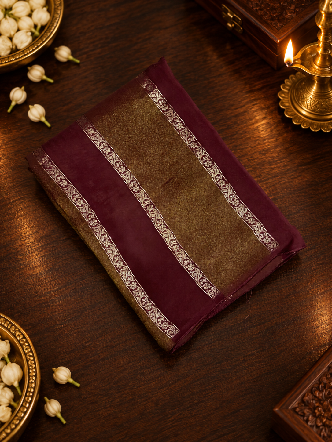 Pure Chinnon Saree- 902217 Brown