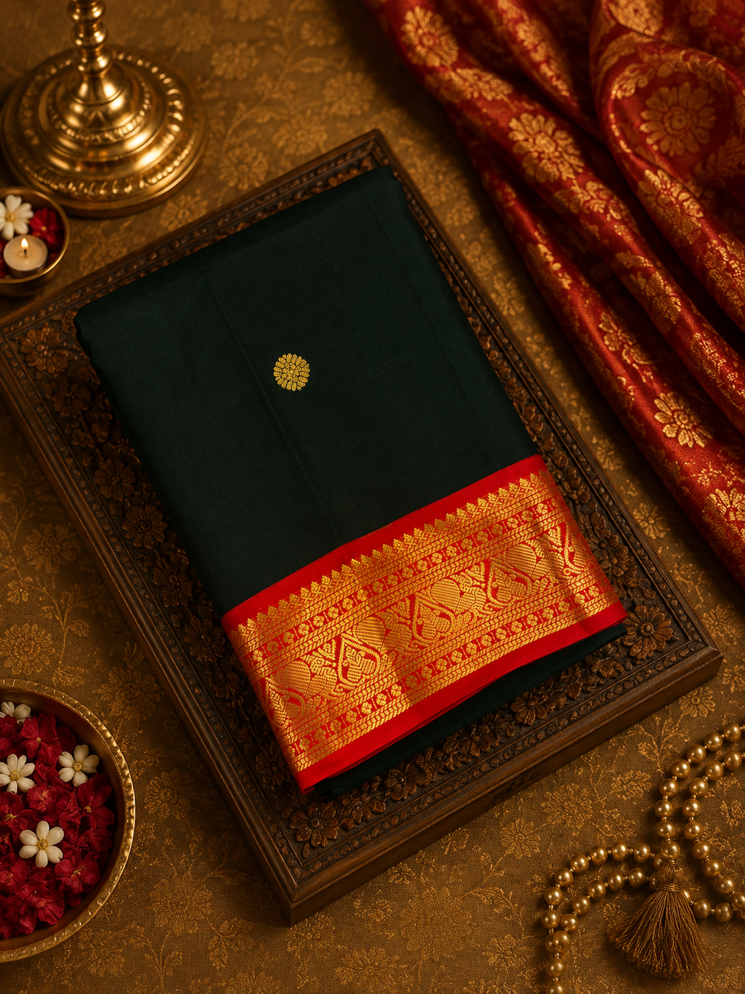 Pure Kanjeevaram Silk Saree - Bottle green