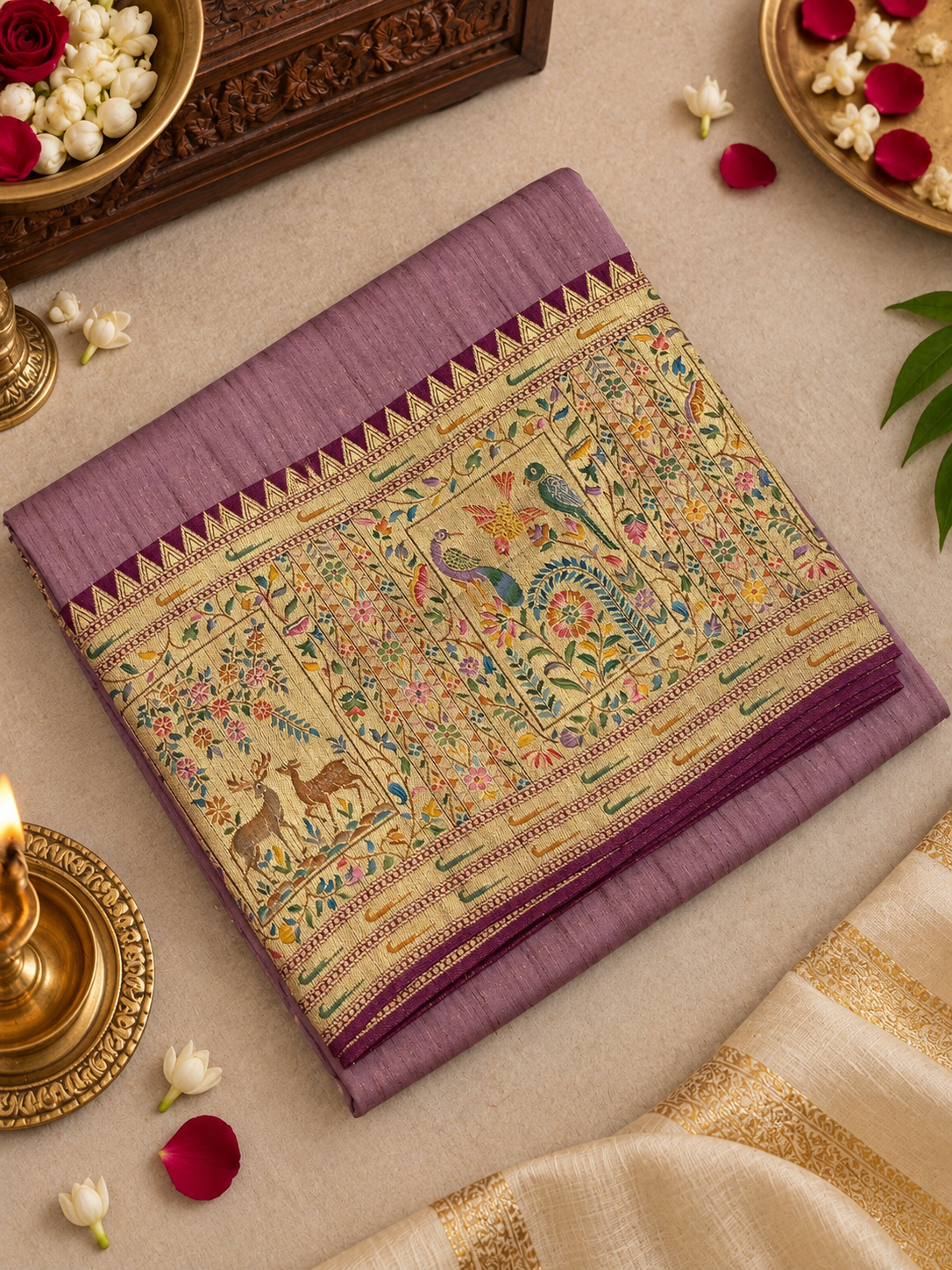 Premium Pashmina Silk Saree With Paithani Border- 902076