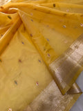 Premium quality semi Paithani silk by Organza- Yellow- 902472