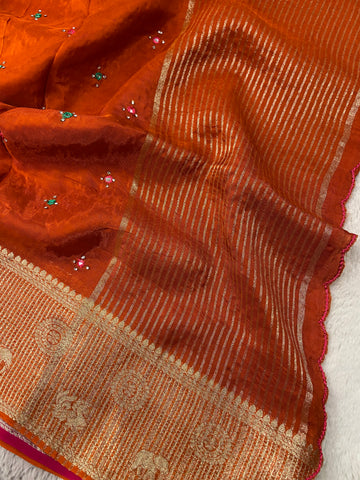 Pure crepe chinnon saree with cutdana work