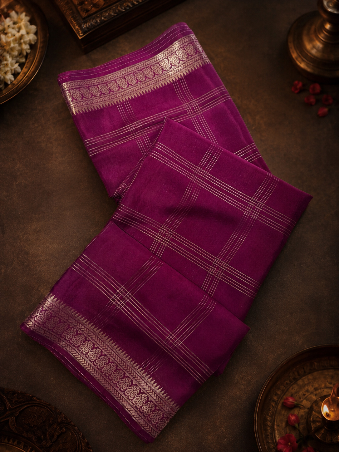 Pure Mix Mysore Crepe Silk Saree- Wine