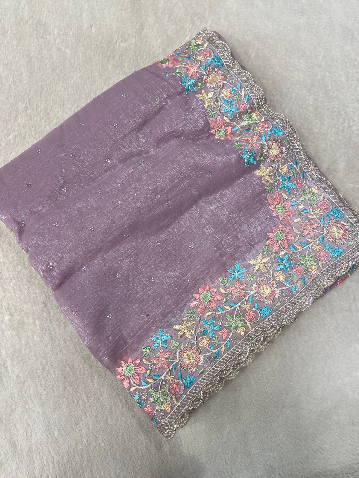 Premium Crush Organza Saree (Lavender)