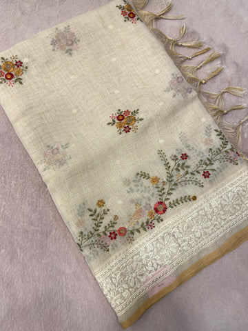 Premium Organza With Embroidery Saree (Peach)