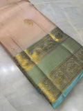 Pure 1G gold zari handloom Kanjeevaram Silk Saree- Silk mark certified- PS2414 Biegish X Baby blue