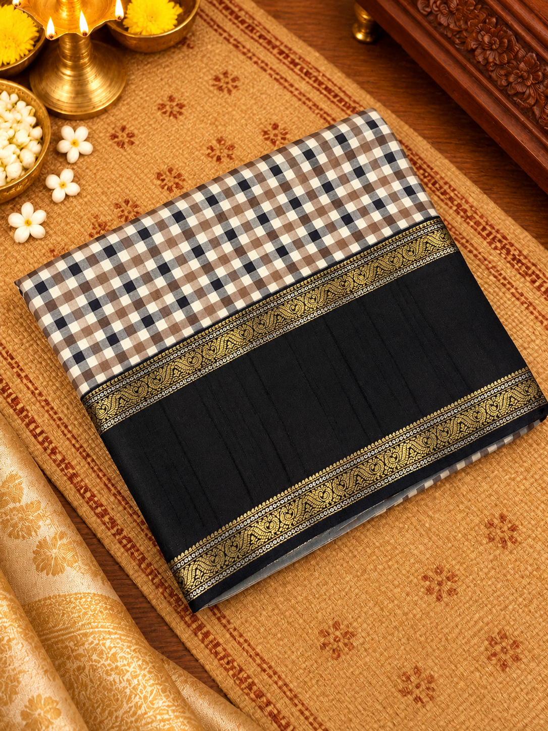 Premium Chequered Crepe Silk Saree