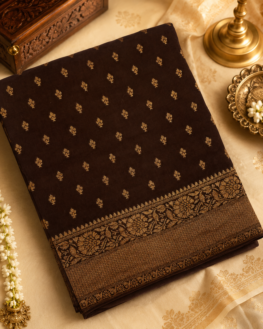 Premium Banarasi Crepe Khaddi Georgette Saree🤎