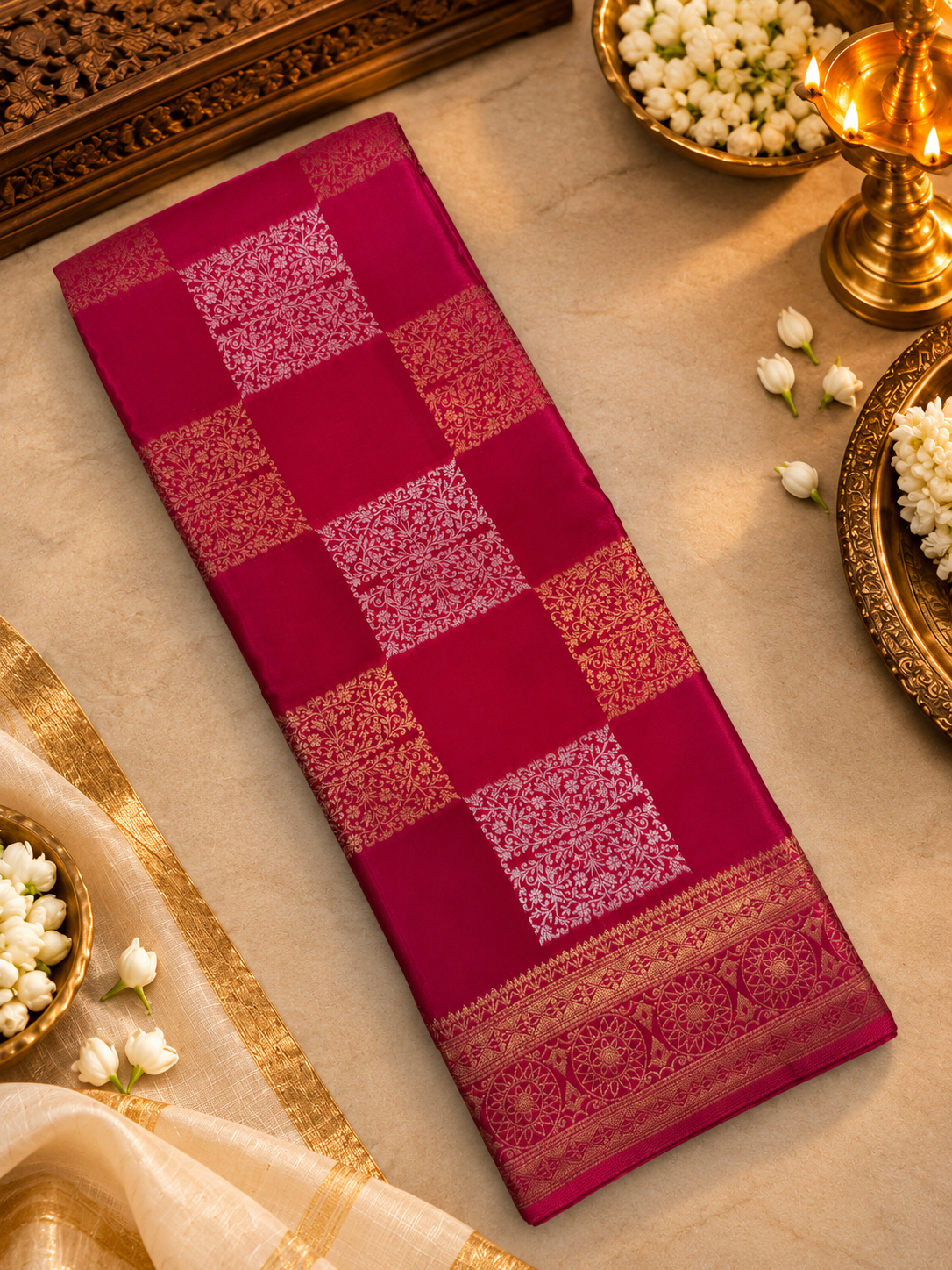 Pure Chinnon crepe Saree- 902541 Reddish pink
