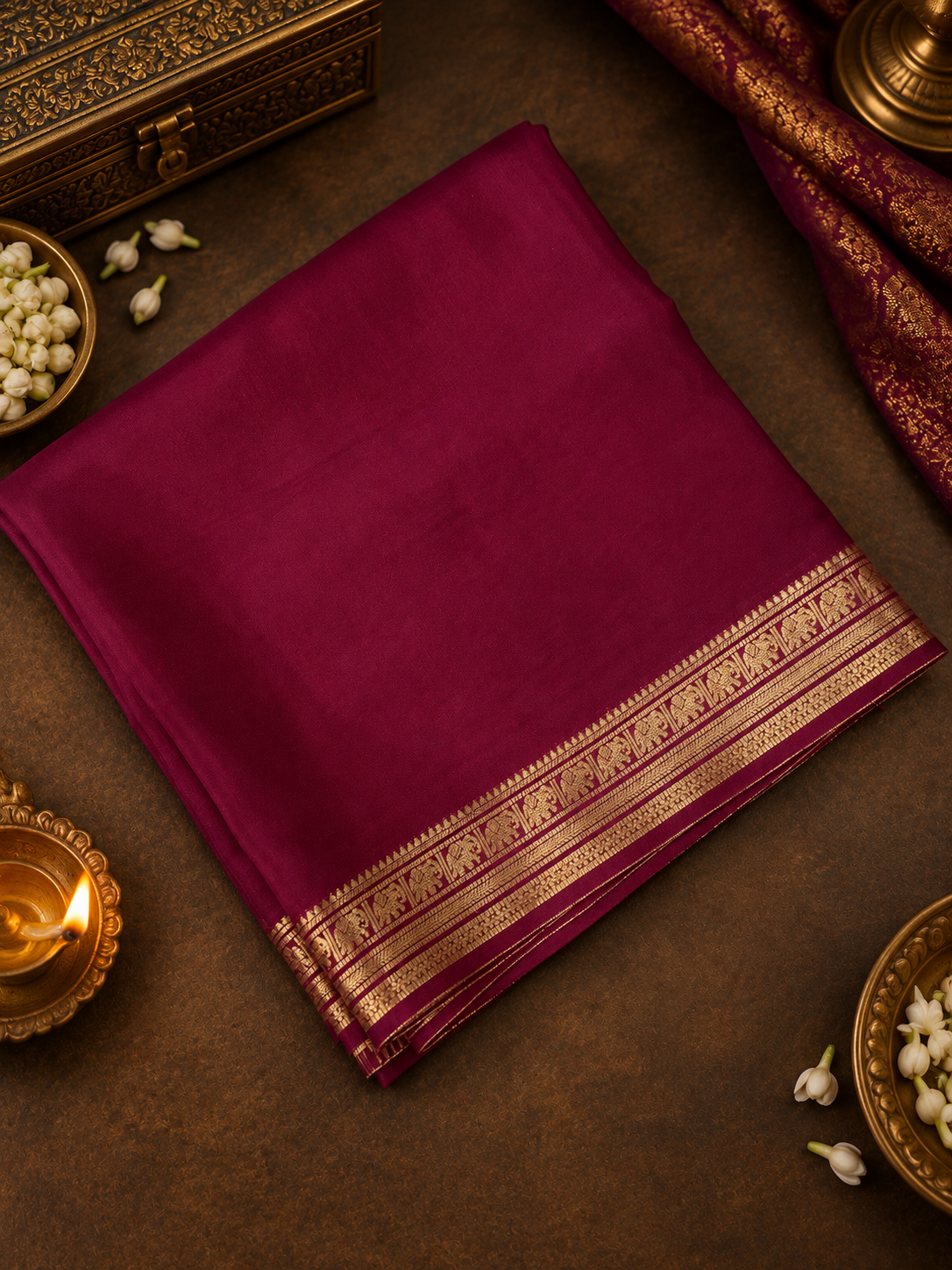 Premium Semi Mysore Crepe Silk Saree (Wine)-902269