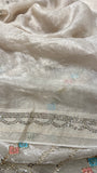 Premium Crush Organza Saree (Cream)