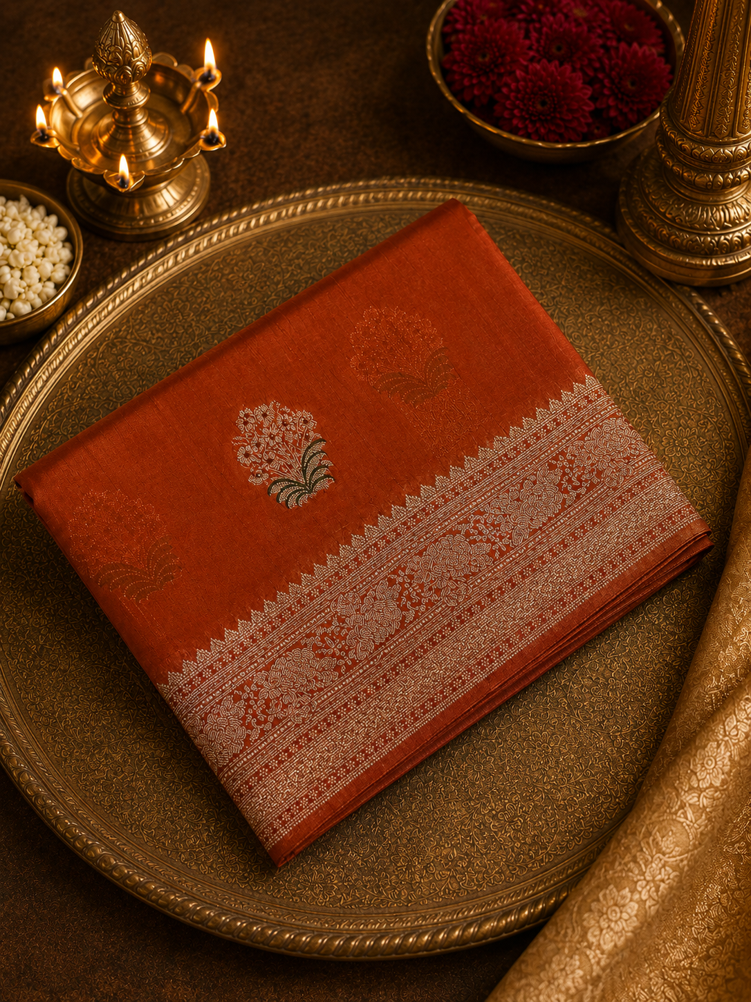 Premium soft Tussar saree- Rust Orange