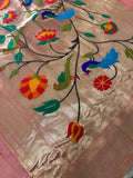 Premium quality semi Paithani silk by Organza- Peachish pink- 902472