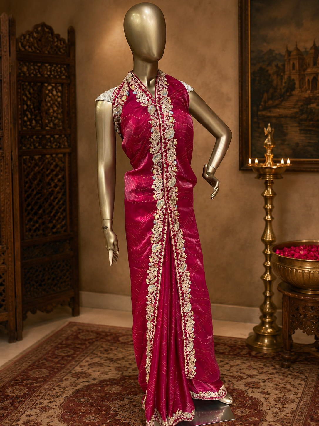 Premium Satin Crepe With Bandhini Border