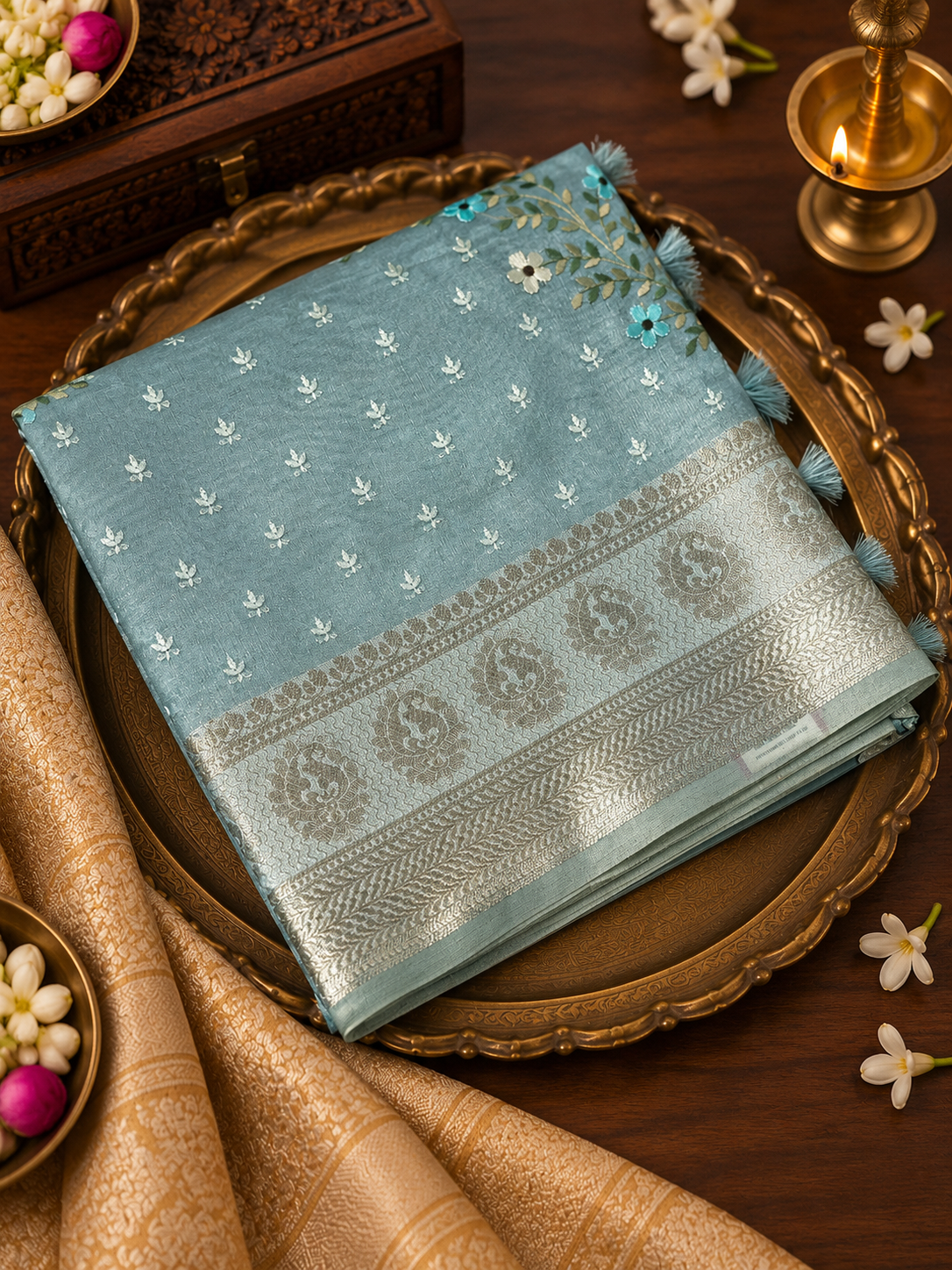 Premium Tissue Organza Saree With Embroidery - 902346