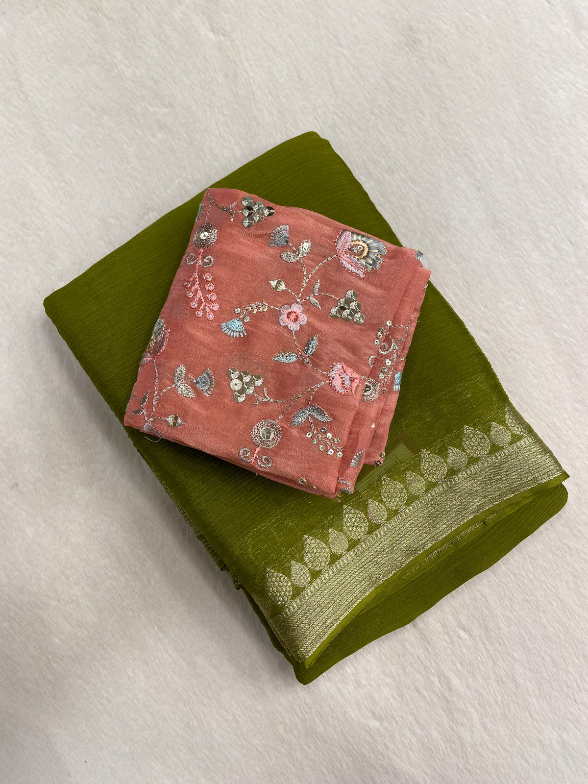 Premium semi kolkata crepe Silk Saree with unique work blouse