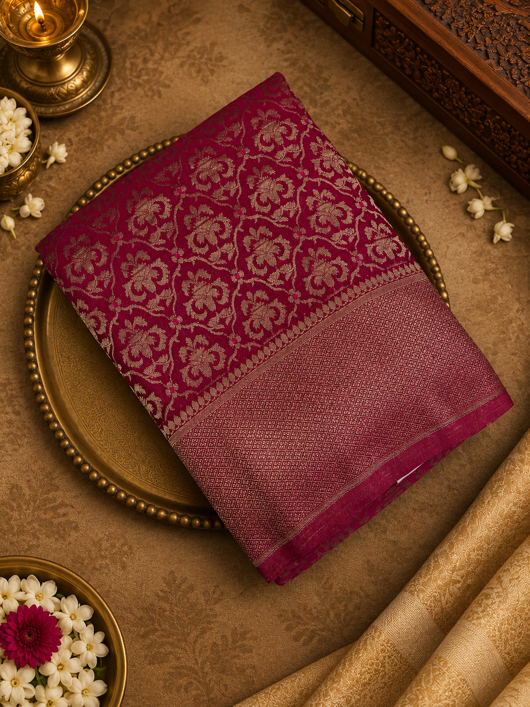 Premium Crepe Georgette Saree- Reddish Pink- 902140