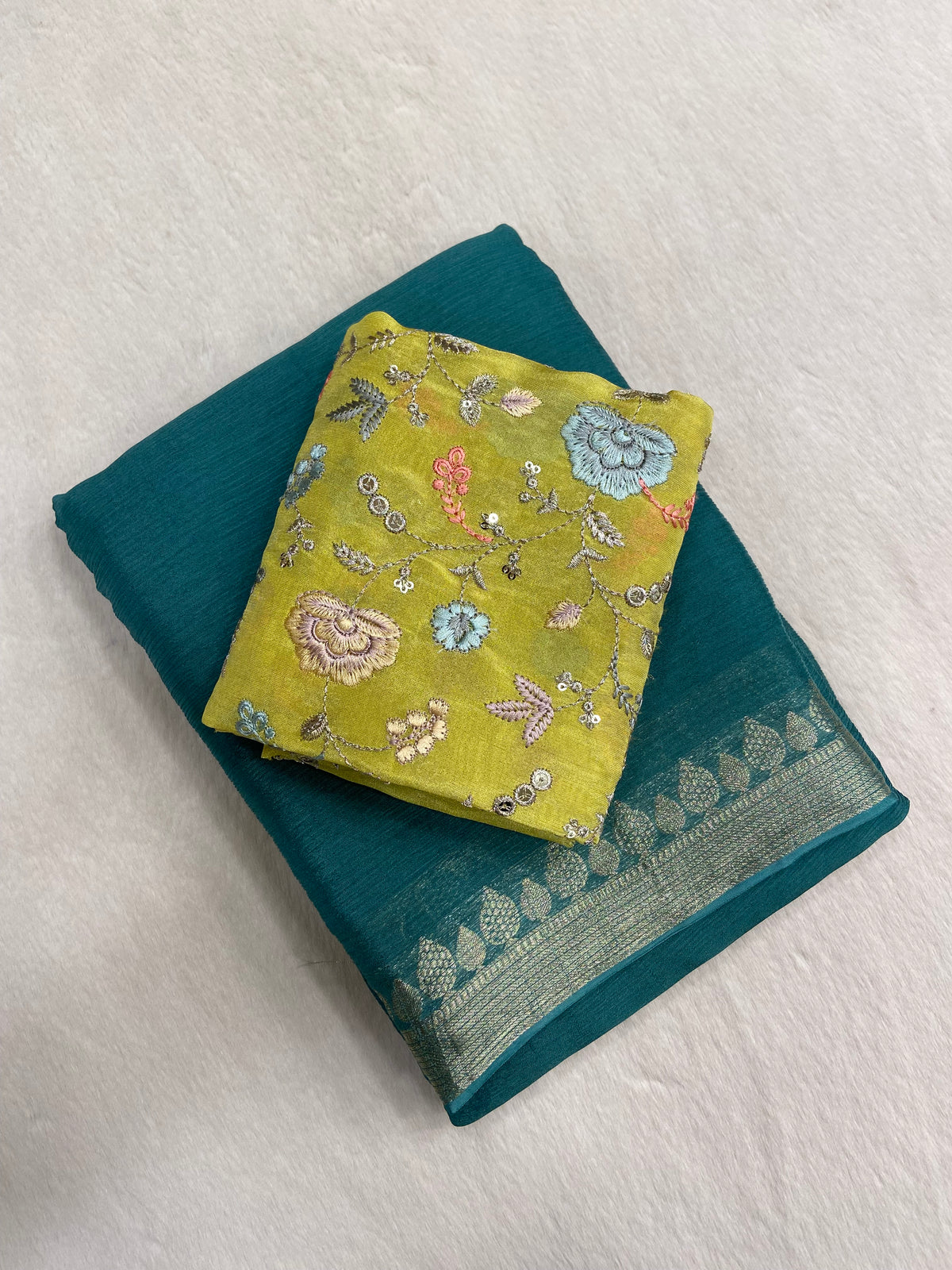 Premium semi kolkata crepe Silk Saree with unique work blouse