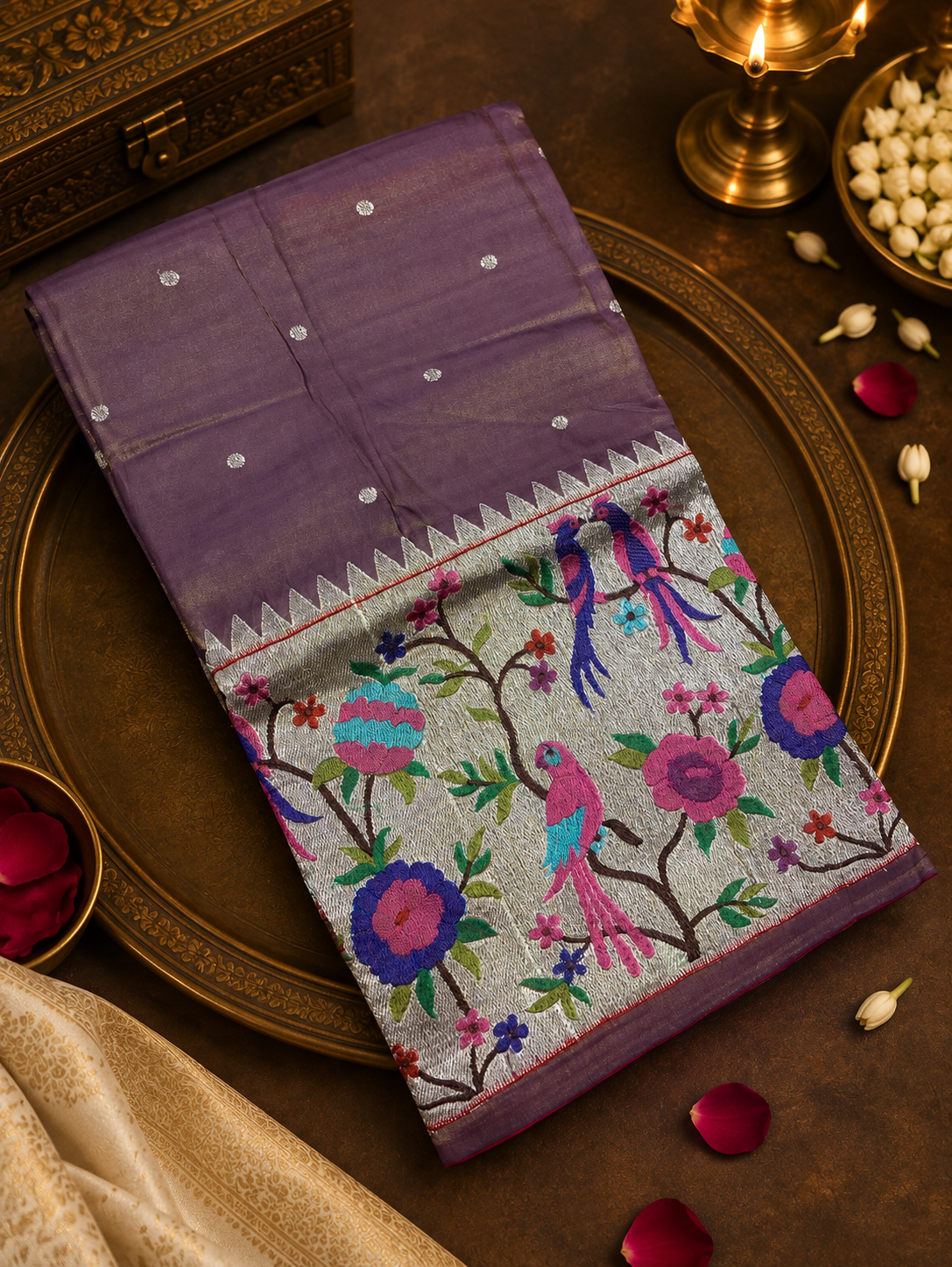 Pure Tissue Organza With Paithani Border (Lavender)- 901996