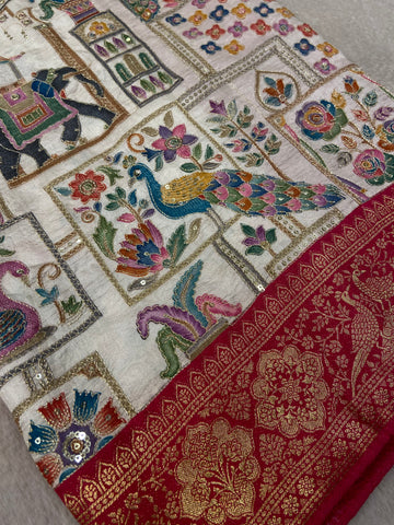 Premium Banarasi Crepe silk Saree With Appliqué Work