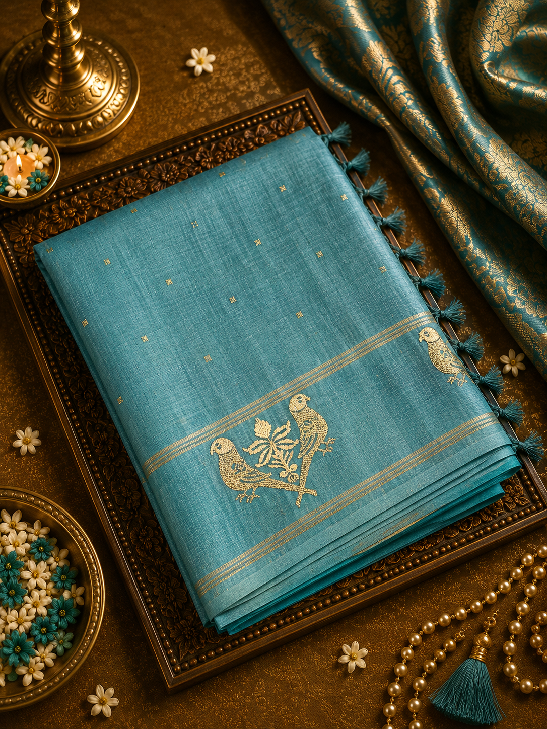 Premium Tassar Saree With Embroidery