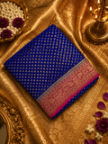 Pure crepe khaddi Banarasi saree- Silk mark certified- Royal Blue