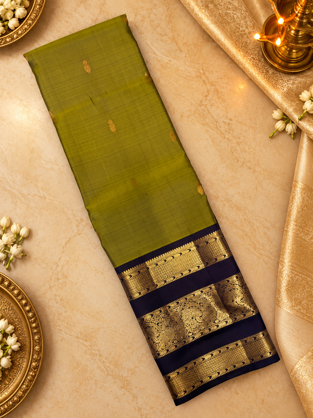Pure 1G gold zari handloom Kanjeevaram Silk Saree- Silk mark certified- PS2385