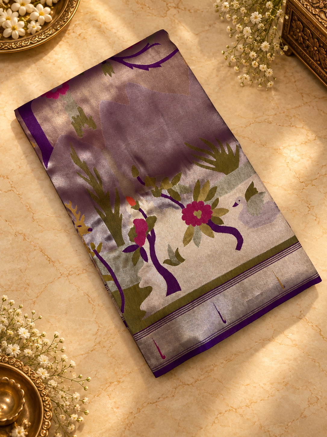 Premium Quality Tissue crepe silk in Paithani - 902691