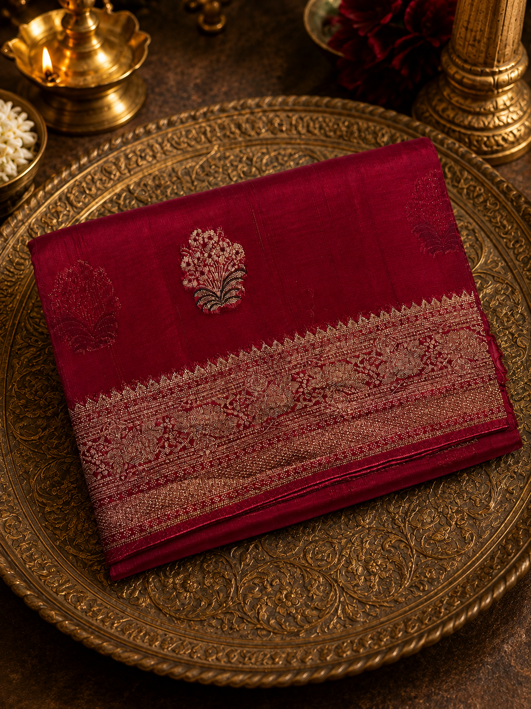 Premium soft Tussar saree- Reddish pink