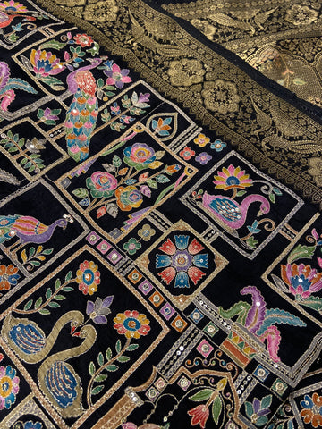 Premium Banarasi Crepe silk Saree With Appliqué Work