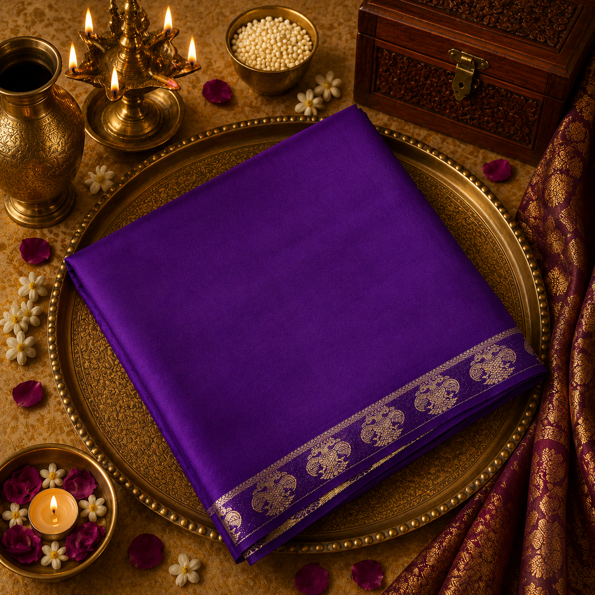 Premium Crepe Semi Mysore Silk Saree 💜