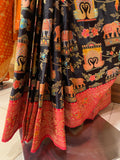 Pure Banarasi Crepe Satin Kalamkari Saree🖤